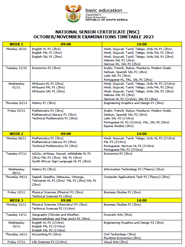 grade 12 final exam timetable 2023 pdf